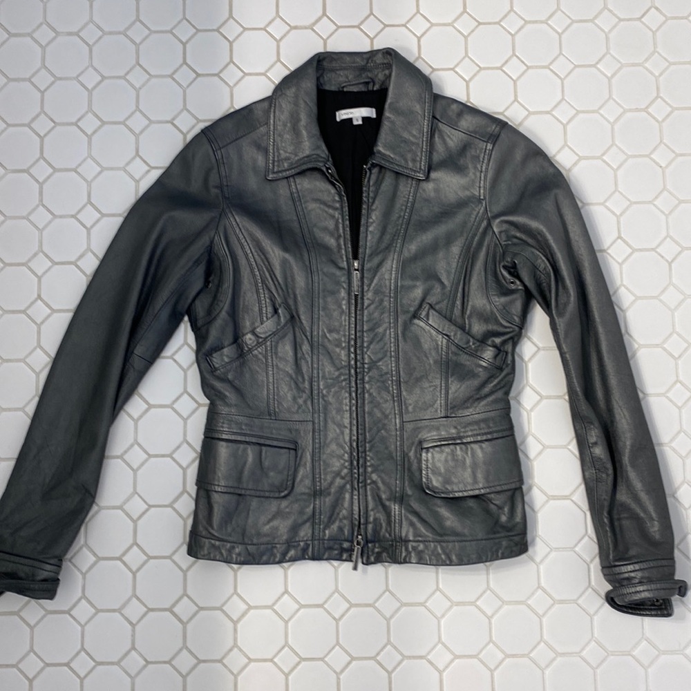 Vince pewter leather jacket with welsh pockets